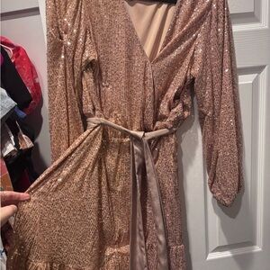 LC Lauren Conrad Sequin Long Sleeve Dress - Rose Gold